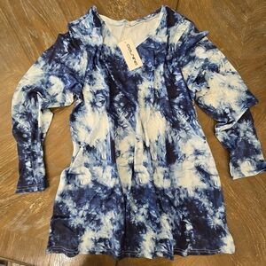 Dolnine Blue Tie-Dye V-Neck Long Sleeve T-Shirt – Size 16W – NWT